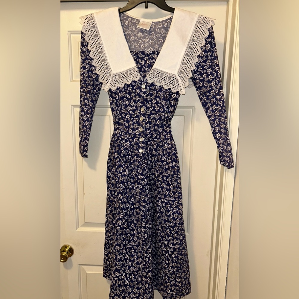 Eber San Francisco 70s Vintage Prairie Cottage Core Floral Lace Dress Size 9